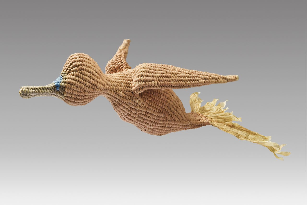 Flying duck 2 (2016). Corded and twined hanji, natural dyes. 11.75 x 7 x 3.75".