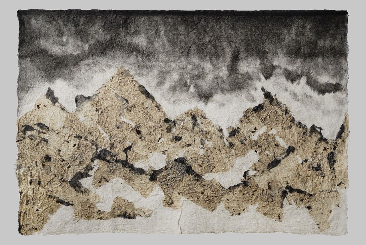 Green mountains (2010). Ink on felted hanji and bark hanji. 23 x 33.5”. Private collection.