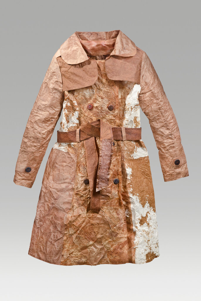 Appaloosa coat (2016). Persimmon juice on hanji, thread, buttons. 41 x 39 x 5". Private collection.