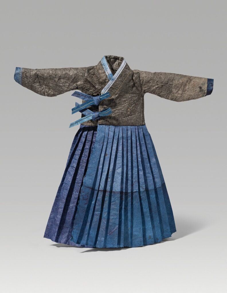 Rebuilding (2025). Ink and indigo on hanji, thread. 10 x 10.25 x 1”.