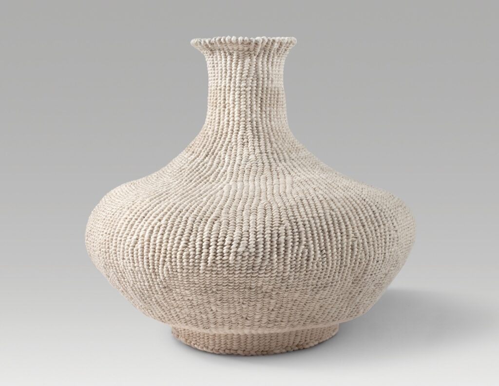 Solo (2025). Corded and twined hanji. 8 x 9 x 9”.