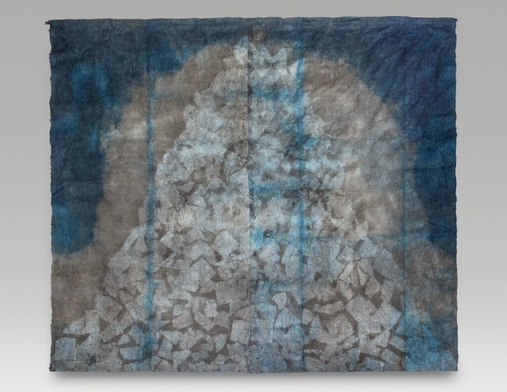Milarepa, again (2026). Ink and indigo on hanji. 47 x 55”.